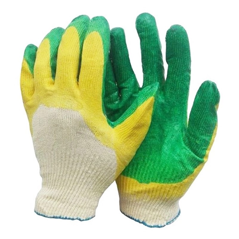 Перчатки трикотажные х/б с обливом ПВХ, зелено-желтые